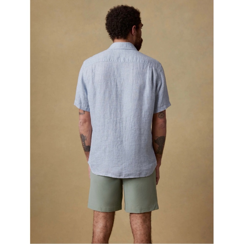Faherty Short-Sleeve Palma Linen Shirt - Blue Basketweave - Picture 3 of 10